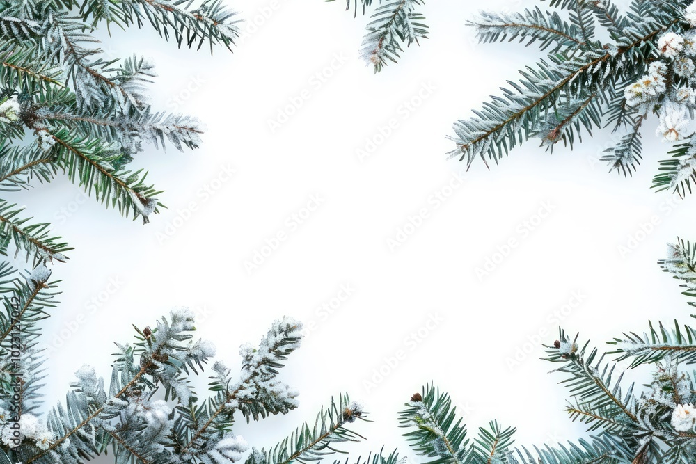 Christmas border with pine branches and snow vegetation outdoors woodland. Christmas border with pine branches and snow vegetation outdoors woodland.