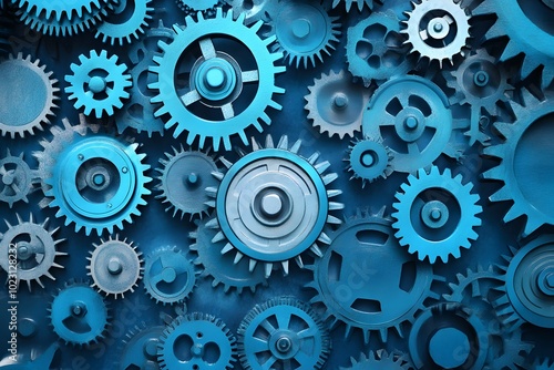 Wallpaper Mural Interlocking Blue Cogs Creating a Mechanical Pattern Torontodigital.ca