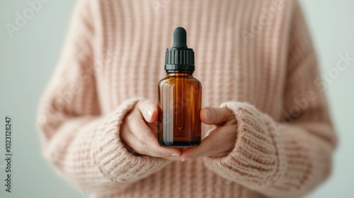 Senior citizen applying essential oil to their wrists using it for relaxation and wellness at home as part of their self care routine The image captures the concept of natural