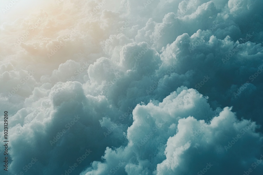 Fototapeta premium Clouds Filling the Sky During Golden Hour Over a Serene Landscape With Soft, Fluffy Formations