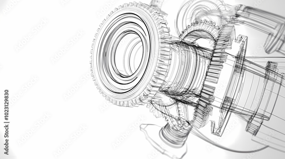 Obraz premium Sketch of industrial equipment. Wire-frame style. 3d illustration