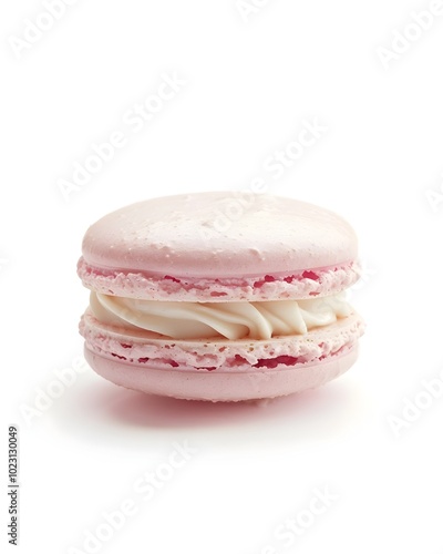 Classic French Macaron on Plain White Background Showcasing Delicate Shell and Smooth Filling