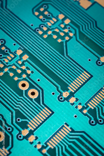 blue printed circuit board. background or texture