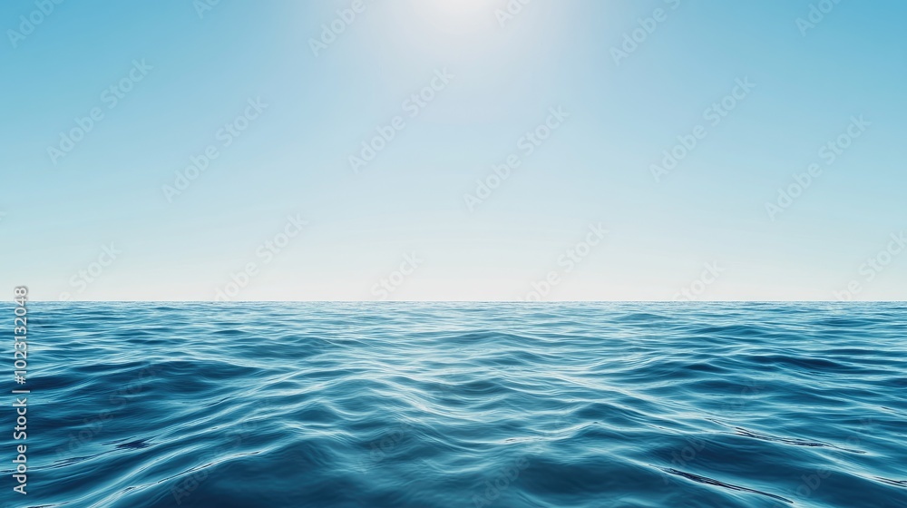 Tranquil ocean surface under a clear blue sky, radiating calmness and serenity, perfect for relaxation and travel themes. Tranquil ocean surface under a clear blue sky, radiating calmness and serenity, perfect for relaxation and travel themes.