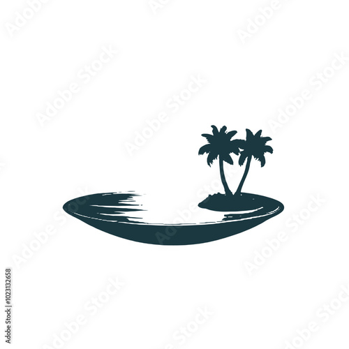 A tropical island with palm trees in the middle of a body of water 