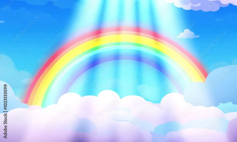 A stunning illustration featuring a rainbow in the sky, surrounded by beautiful, fluffy clouds, creating a beautiful and beautiful scene cartoon style, vector art and illustration A stunning illustration featuring a rainbow in the sky, surrounded by beautiful, fluffy clouds, creating a beautiful and beautiful scene cartoon style, vector art and illustration