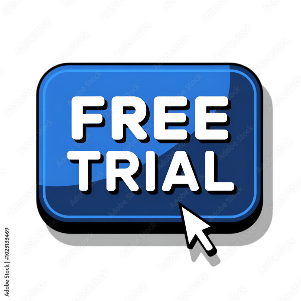 Blue Free Trial Button with Mouse Click Icon for Web UI/UX, Vector 2D Blue Free Trial Button with Mouse Click Icon for Web UI/UX, Vector 2D