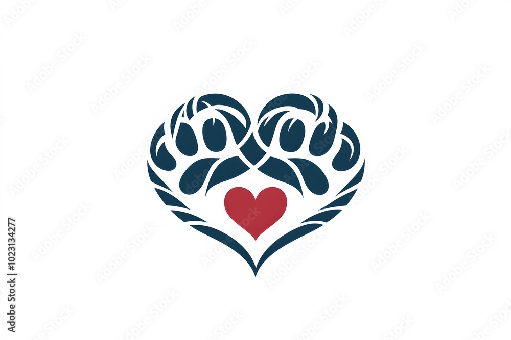 Two Paw Prints Forming a Heart with a Red Heart Inside Two Paw Prints Forming a Heart with a Red Heart Inside