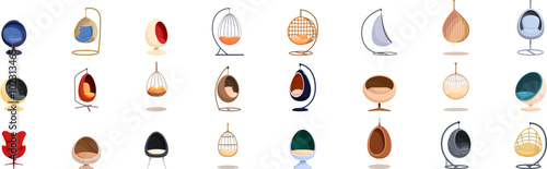 Egg chair icons set. Set of stylish egg chairs offering ultimate comfort and relaxation, perfect for adding a touch of elegance to any living space