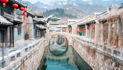 Winter Scenery at Gubei Water Town with Family and Ancient Architecture photo