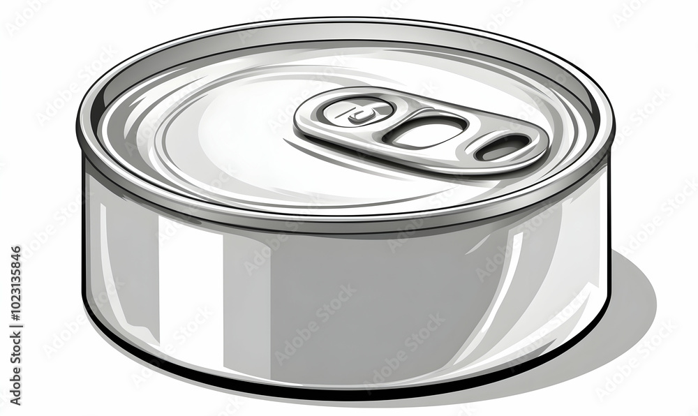A simple illustration of a closed metal can with a pull tab on top. A simple illustration of a closed metal can with a pull tab on top.