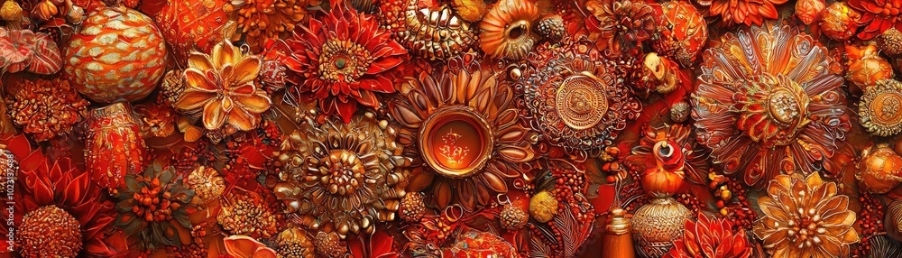 A vibrant collection of autumnal decorations showcasing rich shades of orange, red, and brown, perfect for seasonal inspiration. A vibrant collection of autumnal decorations showcasing rich shades of orange, red, and brown, perfect for seasonal inspiration.
