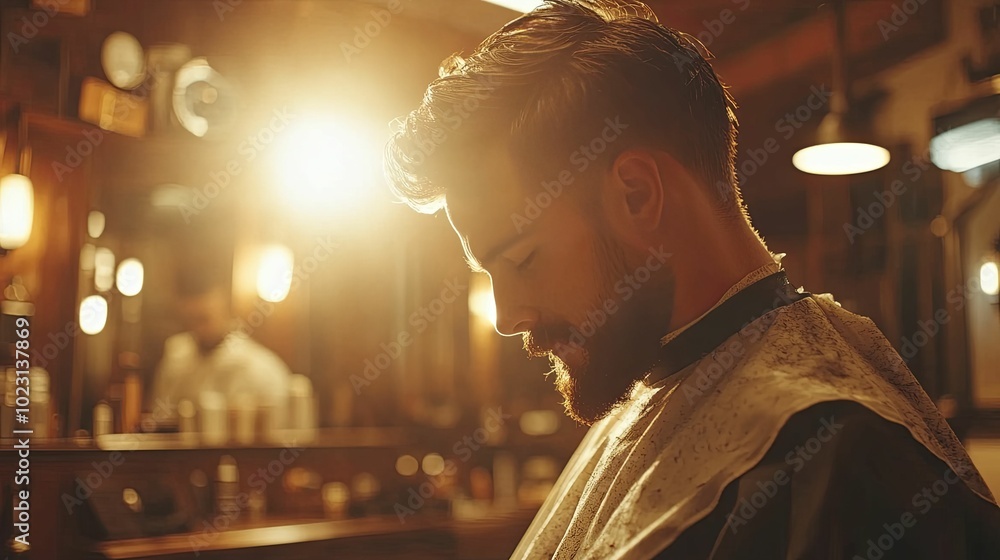 Man with Beard Getting Haircut in Barbershop Man with Beard Getting Haircut in Barbershop