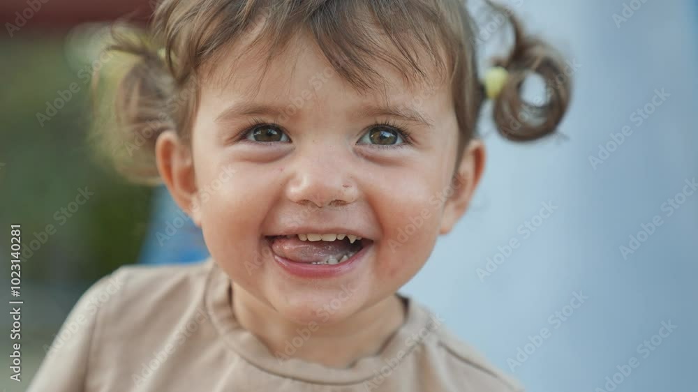 Happy face kid in nature. Close up Happy kid child with pigtails enjoying outdoor park. Smiling, curious expression Happy kid. Innocent happy face kid exploring nature. Toddler face in natural light. Happy face kid in nature. Close up Happy kid child with pigtails enjoying outdoor park. Smiling, curious expression Happy kid. Innocent happy face kid exploring nature. Toddler face in natural light.