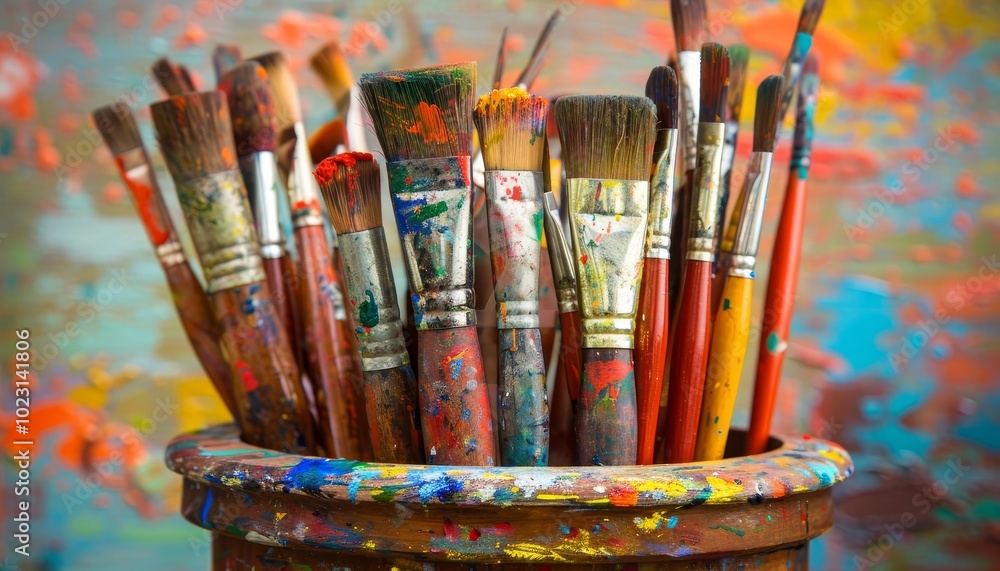 Fototapeta premium An inspiring artist s studio filled with brushes, paints, and unfinished masterpieces