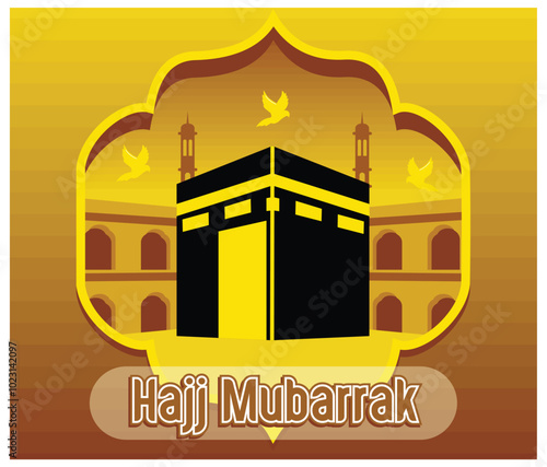 Hajj Mubarak Islamic pilgrimage Kaaba background. flat vector modern illustration
