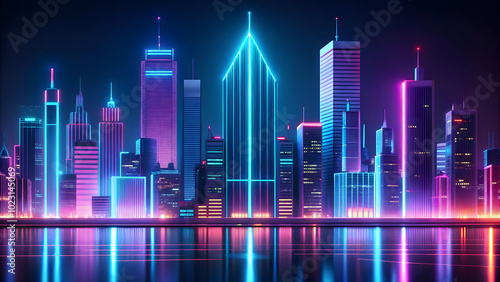 Solid minimalist neon cityscape at night background