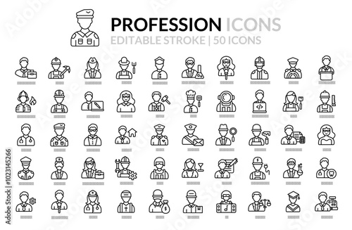 50 Outline Professions Icon Pack: Versatile Line Icons for Jobs, Careers, and Industries