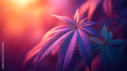 Wallpaper Mural Close-up of cannabis leaves with vibrant colors against a blurred background. Torontodigital.ca