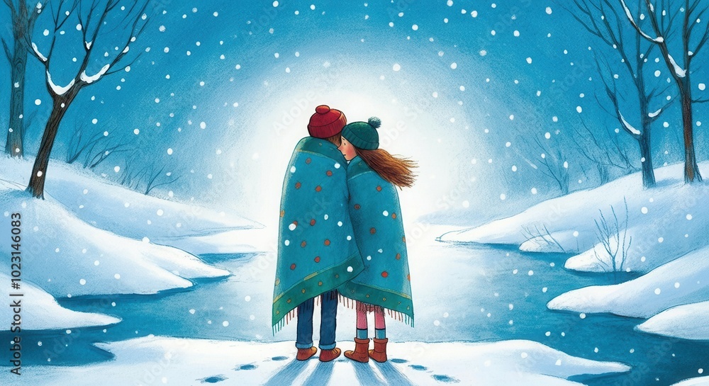 Winter embrace in snowy