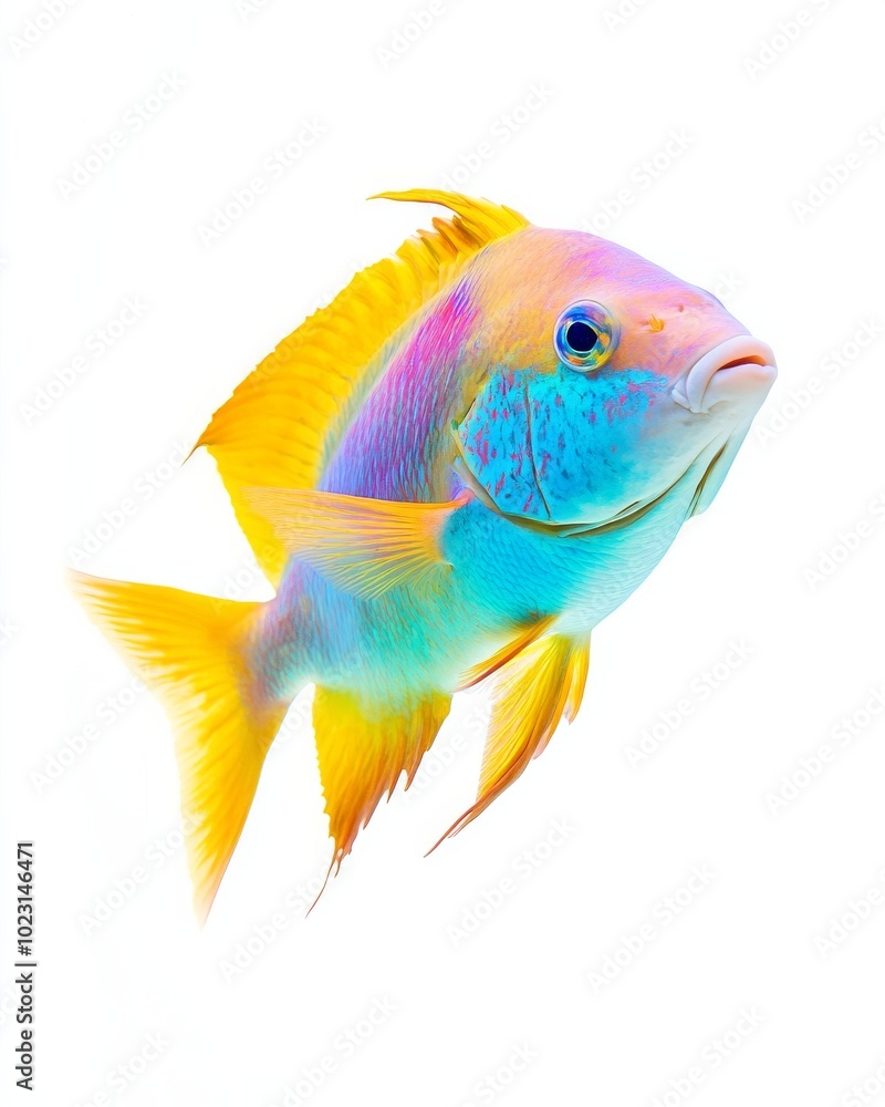 the Yellowtail Parrotfish, portrait view, white copy space on right, Isolated on white Background the Yellowtail Parrotfish, portrait view, white copy space on right, Isolated on white Background