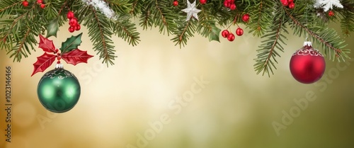 Christmas Ornament Border with Green and Red Ornaments