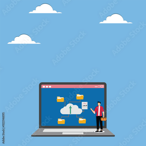 Businessman explaining about uploading documents