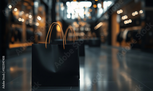 Sopping bags, card or banner for sale on Black Friday, concept of shopping, ads, discount. Generated ai photo