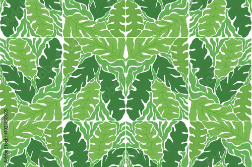 Tropical leaves abstract composition. Seamless pattern of retro groovy banana leafs design. Modern trendy fruity art for print.