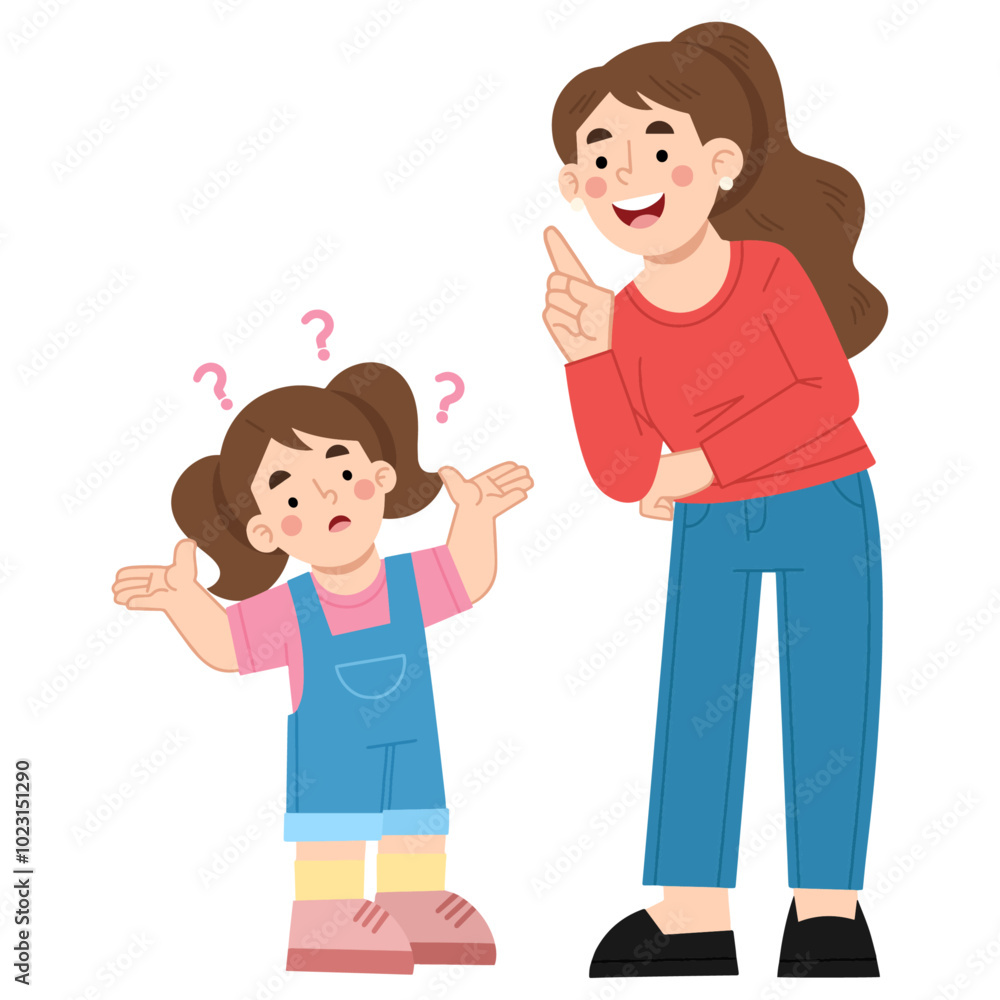 Vector illustration of little girl asking mother Vector illustration of little girl asking mother