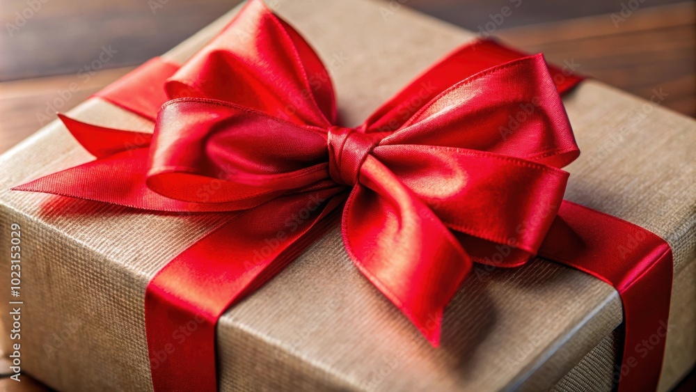 Close-up of a vibrant red ribbon bow on a decorative craft gift box, red, ribbon, bow, close-up, craft, gift box Close-up of a vibrant red ribbon bow on a decorative craft gift box, red, ribbon, bow, close-up, craft, gift box