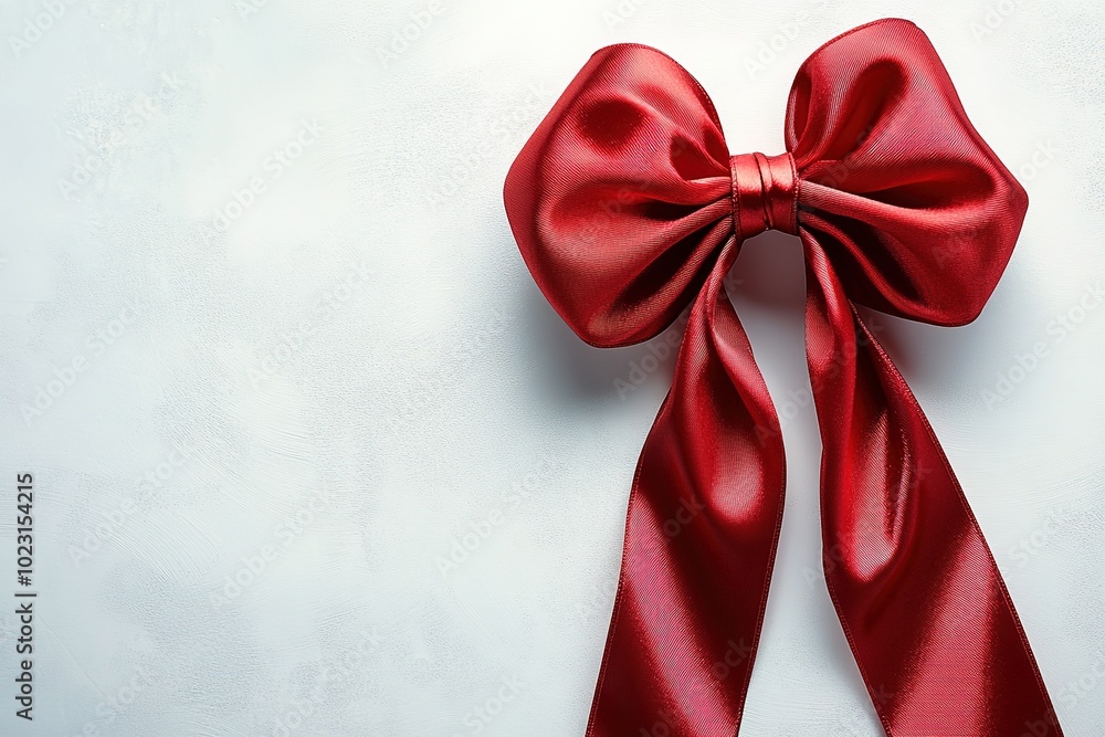 Red satin bow on light background, festive concept Red satin bow on light background, festive concept