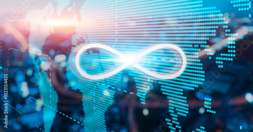 Cuadro en lienzo Infinity symbol connection dots data technology, world unlimited data usage stor