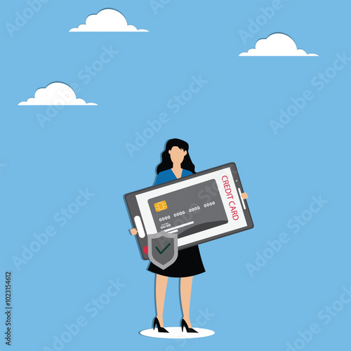 Businesswoman protecting a credit card