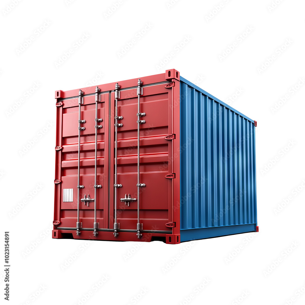Red and blue shipping container on white isolated background., Transparent PNG Red and blue shipping container on white isolated background., Transparent PNG