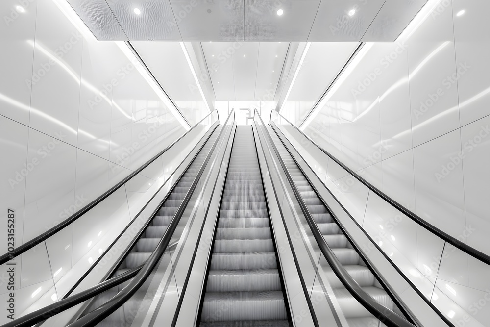 Modern Escalators in a Sleek, Minimalist Space Modern Escalators in a Sleek, Minimalist Space