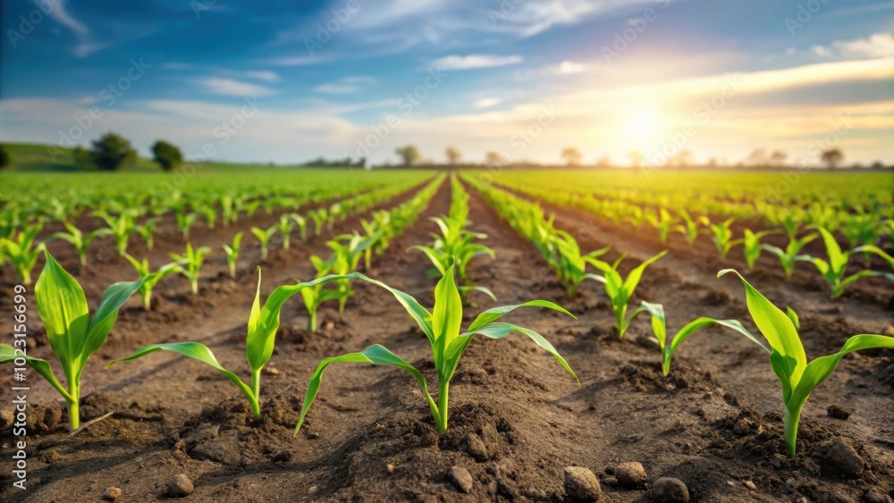 Fresh green maize seedlings in a vast agricultural field, maize, corn, seedlings, green, agriculture, plantation, farm, growth, nature Fresh green maize seedlings in a vast agricultural field, maize, corn, seedlings, green, agriculture, plantation, farm, growth, nature