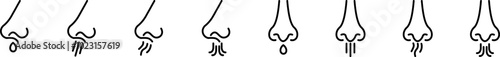 Nose and nasal conditions icons set. Thin line vector symbols of nasal allergy, nasal congestion and respiratory issue