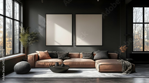 Modern living room with a cozy sofa and minimalist decor.