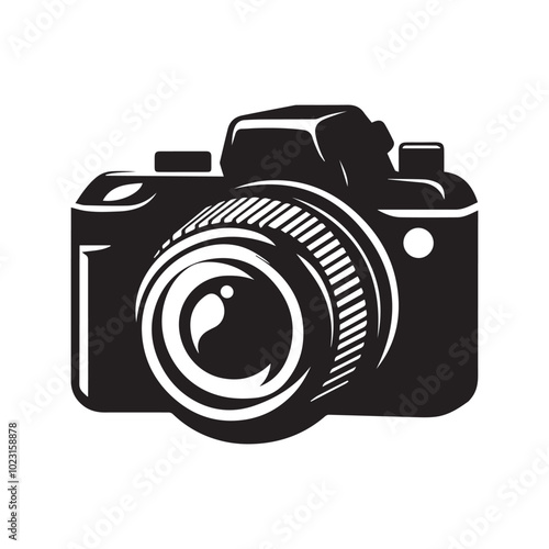 A simple camera icon displayed prominently on a clean white background, symbolizing photography and visual media