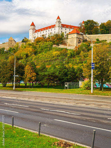 Photography bratislava, slovakia - 16 oct 2019: castle on the hill