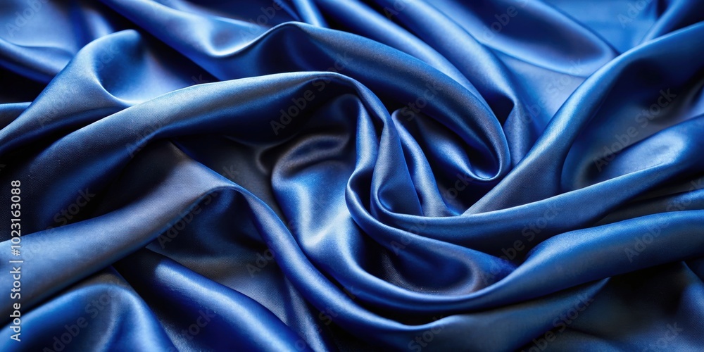 Fototapeta premium Luxurious navy blue silk or satin tailored pyjama fabric close-up with soft wrinkles , navy blue, silk, satin, tailored