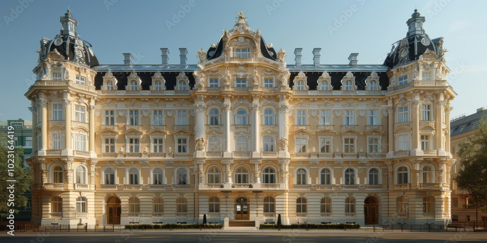 Obraz premium A magnificent architectural masterpiece, this stunning historic building showcases intricate design and grandeur, standing as a testament to classical European architecture