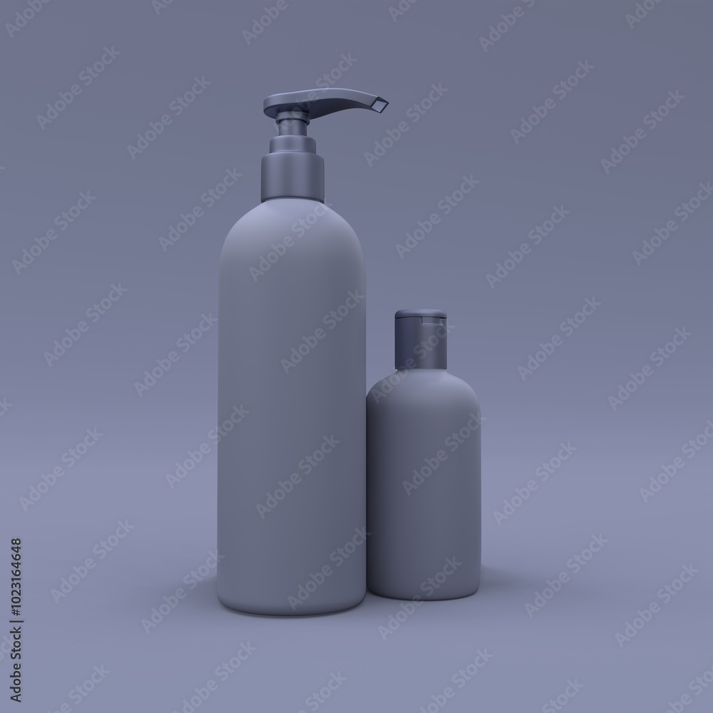 Elegant cosmetic bottles closeup on dark blue background. Modern cover design. 3d illustration. Elegant cosmetic bottles closeup on dark blue background. Modern cover design. 3d illustration.