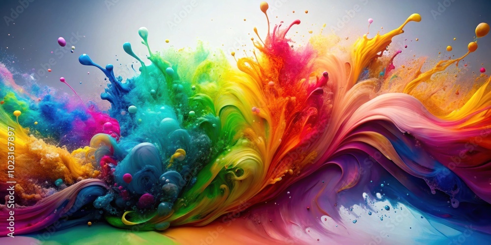 Rainbow paint explosion on canvas with multicolored splashing swirls, abstract, artistic, background, vibrant, colors Rainbow paint explosion on canvas with multicolored splashing swirls, abstract, artistic, background, vibrant, colors