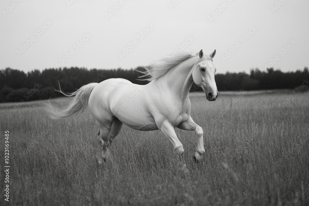 White horse galloping background - generative ai White horse galloping background - generative ai