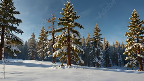 Wallpaper Mural Snow-Covered Pine Trees in a Serene Winter Wonderland: Tranquil Landscape with Mist and Blue Sky Torontodigital.ca