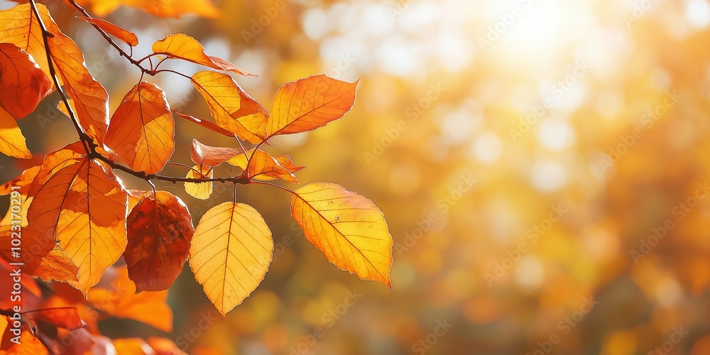 Autumn leaves in golden orange hues bask in the glow of the warm sunlight, celebrating nature's transition. Autumn leaves in golden orange hues bask in the glow of the warm sunlight, celebrating nature's transition.