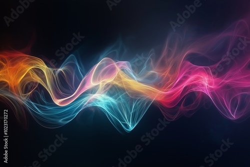 Dynamic wisps of colorful smoke swirl and twist over a dark background, creating a lively visual display.