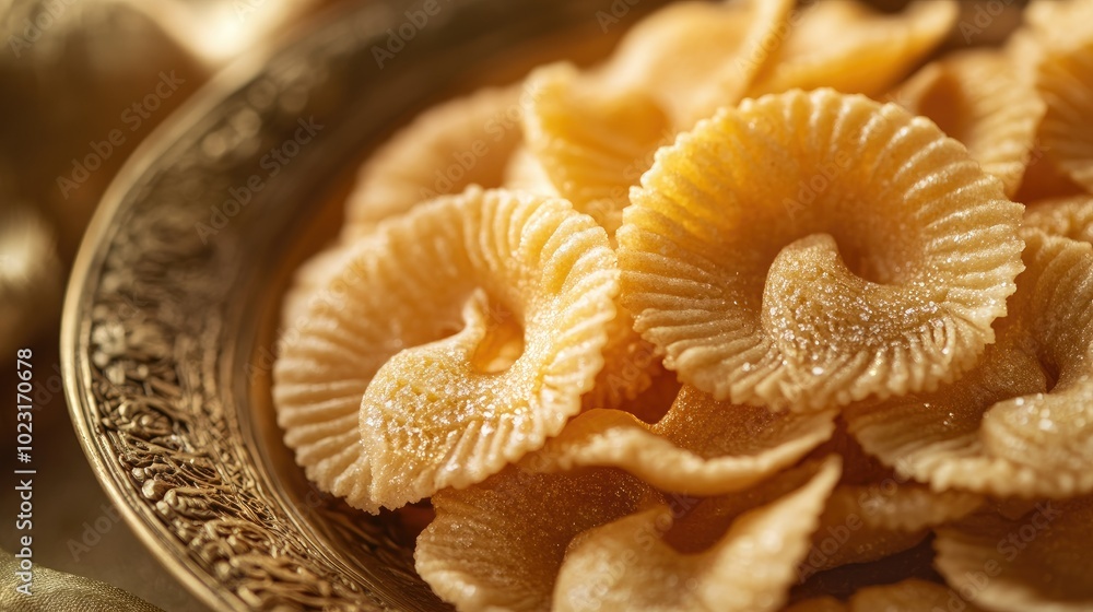 A close-up of traditional achappam cookies, emphasizing their intricate details and inviting golden color, capturing the essence of Indian sweets. A close-up of traditional achappam cookies, emphasizing their intricate details and inviting golden color, capturing the essence of Indian sweets.